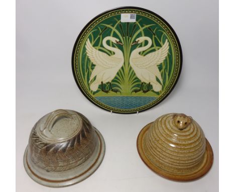 Mason's Art Nouveau style 'Swans' by Walter Crane and two studio pottery cheese dishes Condition Report Click here for furthe