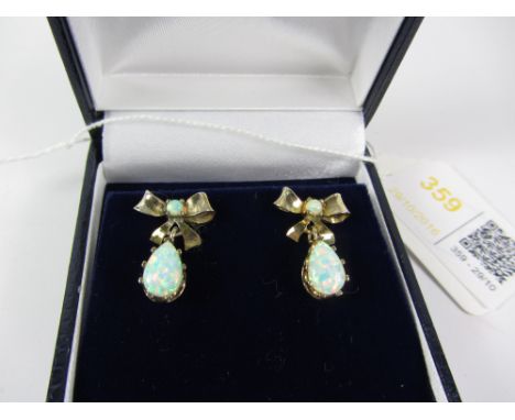 Pair of opal bow silver-gilt drop ear-rings stamped 925 Condition Report Click here for further images, condition, auction ti