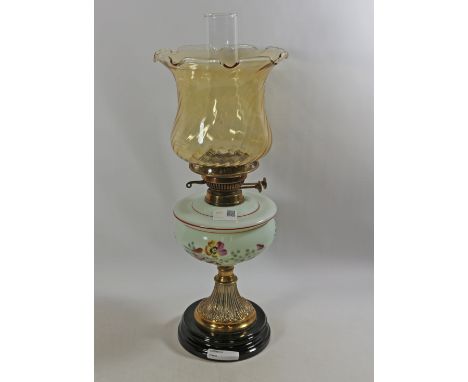 19th/early 20th century brass oil lamp with painted glass well Condition Report Click here for further images, condition, auc