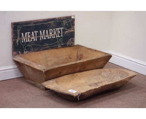 Hand hewn wood trough another wooden trough and a 'Meat Market' sign Condition Report Click here for further images, conditio