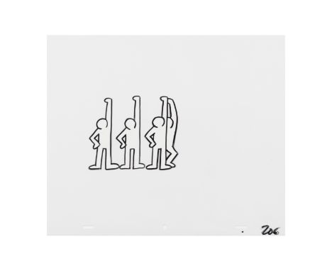 D'APRES KEITH  HARING (1958-1990)« Sans titre » 1991 Ensemble de 3 sérigraphies et marker sur rhodoïdIllustration réalisée en