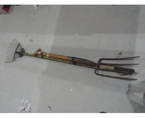 A bundle of garden hand tools