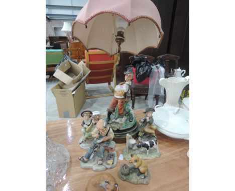 A selection of figurines and studies including Capo di monte style lamp, Border Fine Arts etc