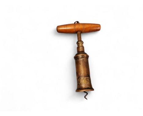 Helixophilia - a 19th century brass Dowler patent Thomason King's screw mechanical corkscrew, turned handle, 17cm long, c.186