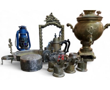 Metal Ware - a brass samovar;&nbsp; &nbsp;a brass easel mirror;&nbsp; plated ware;&nbsp; etc 