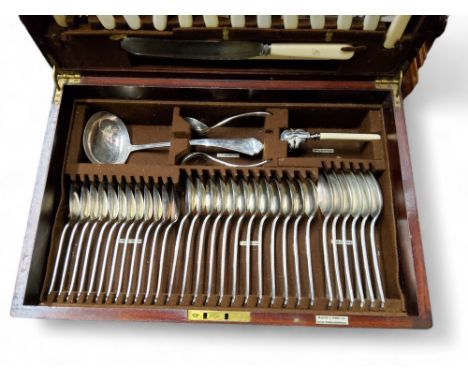 A canteen of Mappin and Webb flatware, comprising soup spoons,&nbsp; table knives, forks and spoons, dessert knives, forks an