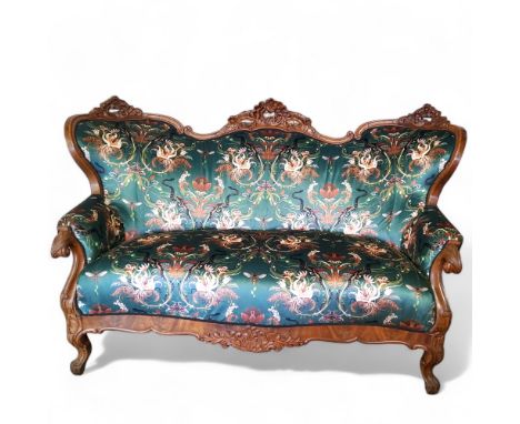 Interior Design - a 19th century French Louis XVI walnut salon sofa, traditionally upholstered with Becca Who 'For Utopia' pa