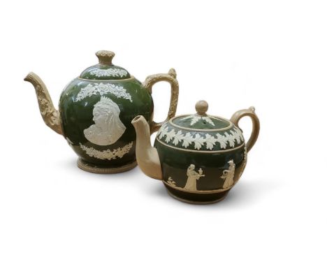 A Copeland late Spode Queen Victoria Diamond Jubilee 1897 teapot and cover, crown finial, applied in cream coloured reliefs o