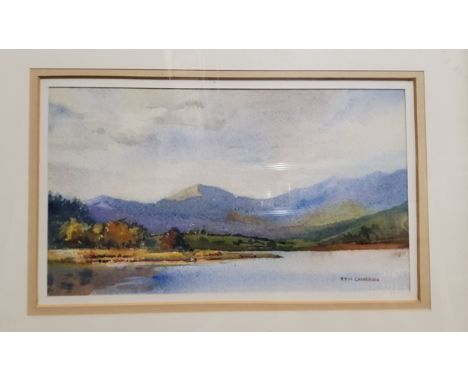 R E M Cameron, Loch, Scotland, signed, watercolour, 14cm x 24cm 