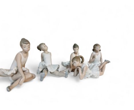 Five Nao by Lladro ballerinas, in various poses 