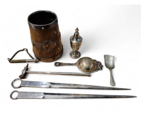 An E.P.N.S. meat skewer;&nbsp; another;&nbsp; &nbsp;an ice pick;&nbsp; &nbsp;caddy spoon, Centenary 1912 of Melrose's Famous 