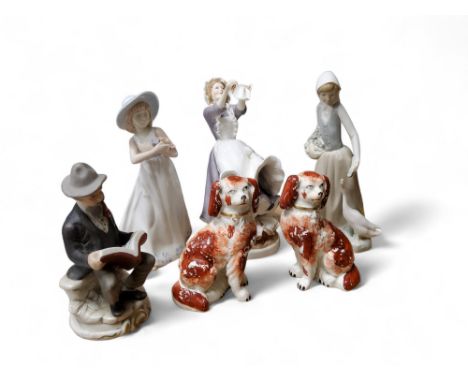 A Royal Worcester figure, The Laundry Maid, Upstairs, Downstairs, 24cm high, printed mark;&nbsp; other figures, Nadal, 2637;&