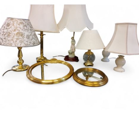 A figural side light, by Guiseppe Armani;&nbsp; others, gilt metal, glass, onyx;&nbsp; an oval mirror, 46cm x 31cm;&nbsp; etc