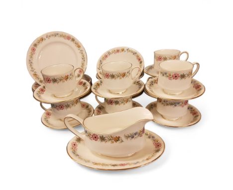 A Royal Albert Belinda pattern tea service,&nbsp; comprising eight teacups, saucers, side plates, dessert plates, sauce boat 