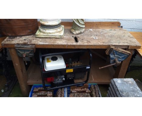 A workshop work bench,&nbsp; fitted with vices,&nbsp; 135cm wide 