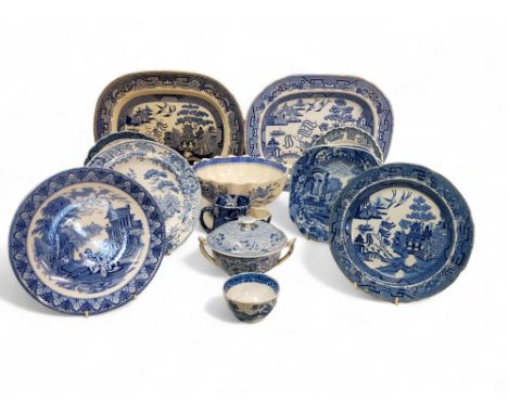 Blue and White - two Copeland Spode Italian pattern shaped square plates;&nbsp; a Spode Girl at a Well plate;&nbsp; Booths Ol
