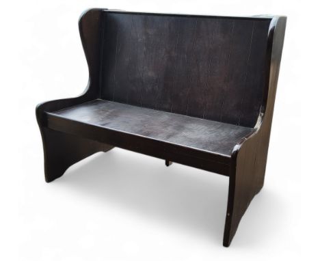 Masonic Lodge - a small bench/pew, shaped ends, panel style back, 93cm high, 110cm wide 