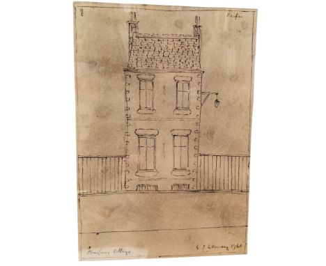 Manner of L S Lowry, Cottage, bears signature, dated 1961, pen and ink sketch, 18cm x 12.5cm