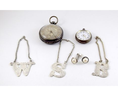 Silver pocket watches , pair cufflinks and some decanter labels