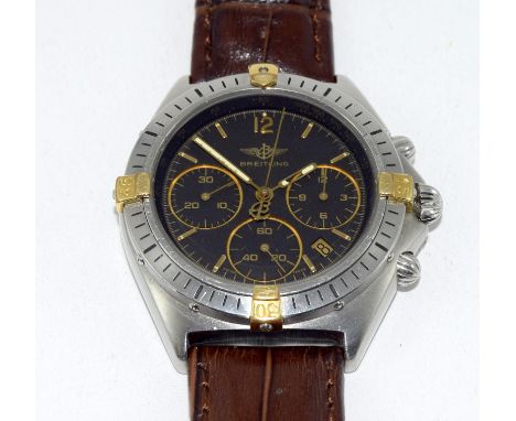 a gents Breitling chronograph quartz wristwatch on leather strap