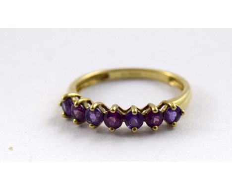 9ct gold ladies amethyst 7 stone bar ring size O