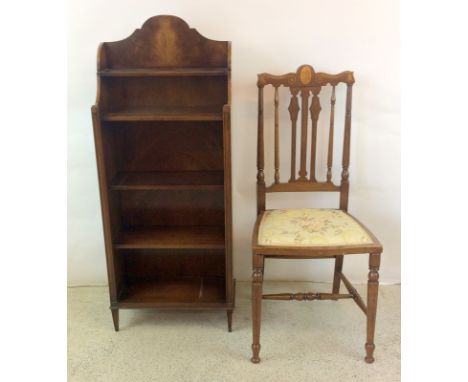 Brake front Mahogany 4 shelf bookcase together an Edwardian inlaid bedroom chair bookcase 110x50x25cm