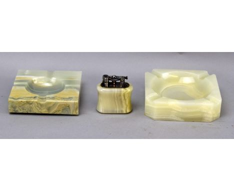 Dunhill Onyx lighter and ash tray with another