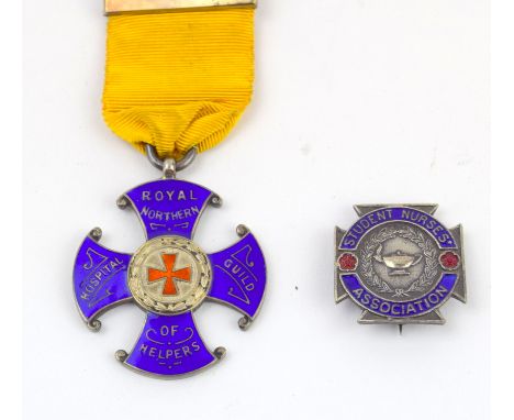 A hallmarked silver and enamel Royal Northern Hospital Guild of Helpers medal named to Mr Fred Gray in 1937 with a Student Nu