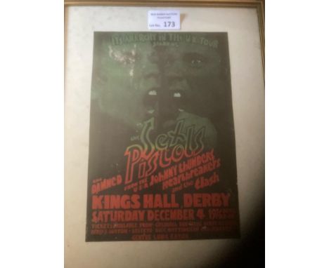 Records : SEX PISTOLS original poster framed King Hall Derby 4 December 1976 early concert inc The Damned - nice rare item 39