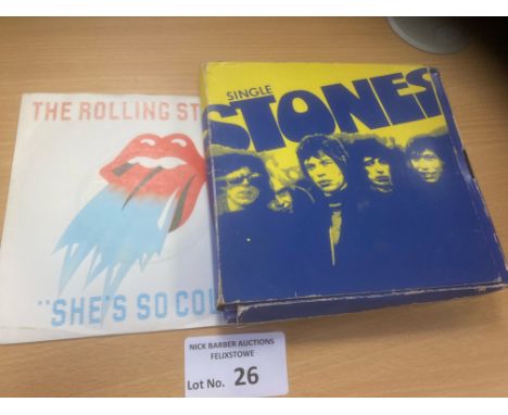 Records : ROLLING STONES - single Stones box set &amp; one other single 7" - box a little battered