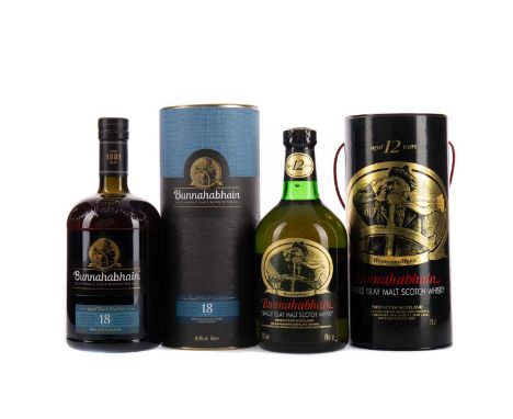 BUNNAHABHAIN AGED 18 YEARSSingle Malt Scotch Whisky70cl, 46.3% volume, in tube.BUNNAHABHAIN AGED 12 YEARSSingle Malt Scotch W