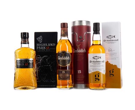 HIGHLAND PARK 12 YEARS OLDSingle Malt Scotch Whisky700ml, 40% volume, in carton. GLENFIDDICH AGED 15 YEARSSingle Malt Scotch 