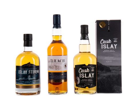 ISLAY STORMSingle Malt Scotch Whisky700ml, 40% volume.ILLEACH Single Malt Scotch Whisky700ml, 40% volume.CASK ISLAYSingle Mal