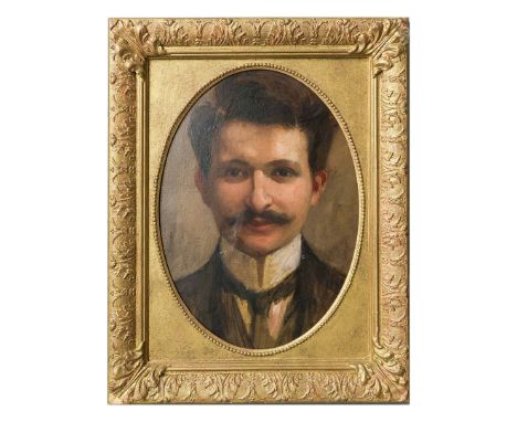 19TH CENTURY SCHOOL. PORTRAIT OF A GENTLEMAN (POSSIBLY MARCEL PROUST). oil on board, 54cm x 44cm, framed.
