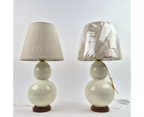 LAUREN RALPH LAUREN HOME TABLE LAMPS, A PAIR. double gourd design, white glazed ceramic, with shades, 48.5cm H approx. (2).