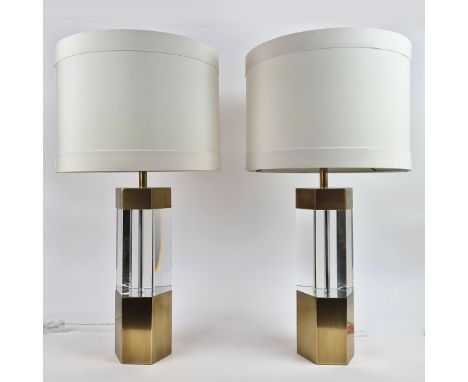 ATTRIBUTED TO R V ASTLEY FAYE TABLE LAMPS, A PAIR. with shades, 73cm x 34cm approx. (2).