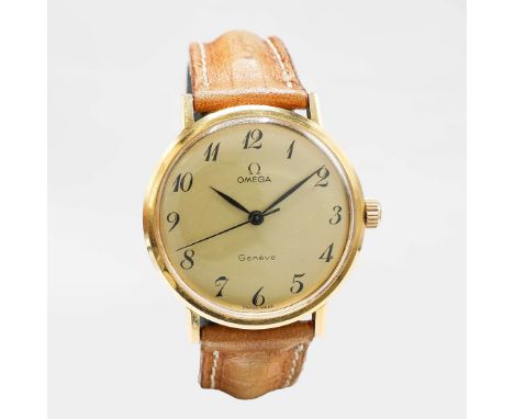 OMEGA. GENEVE WRIST WATCH. 1960's, gold plated, 36mm, Manual wind Cal.601, Ref 131.019, comes with brown leather strap, curre