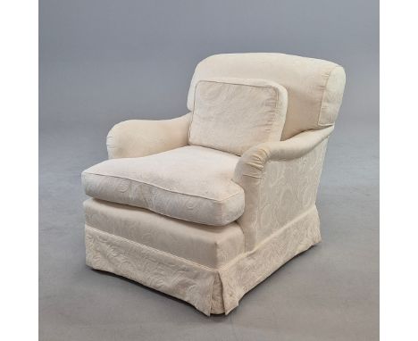 HOWARD &amp; SONS ARMCHAIR. Mid 20th century, cream upholstered seat and traditional upholstery, loose back cushion, square t
