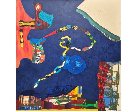 P. HINES (20TH CENTURY AUSTRALIAN). ABORIGINAL ABSTRACT. oil on canvas, 163cm x 143cm.