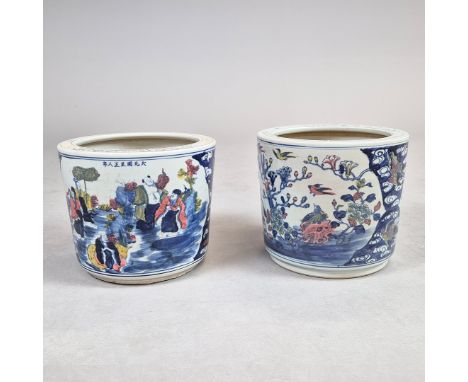 PLANTERS, A PAIR, CHINESE STYLE. glazed ceramic, 29cm H x 34.5cm diam. approx. (2).