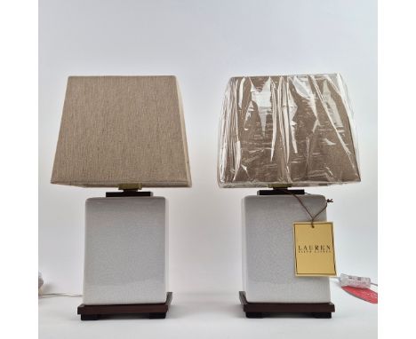 LAUREN RALPH LAUREN HOME TABLE LAMPS, A PAIR. white glazed ceramic, with shades, 42cm H approx. (2).