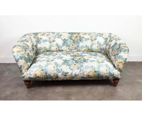 CHESTERFIELD SOFA. Rose patterned upholstery, 61cm H x 156cm x 82cm.