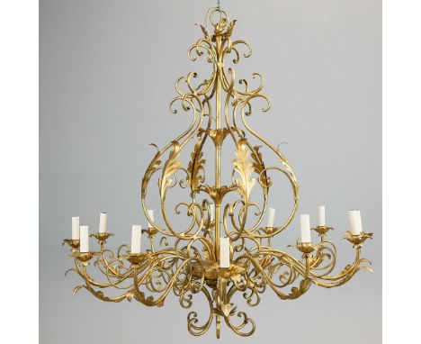 GILT METAL CHANDELIER. Twelve lights, 112cm H x 107cm W.