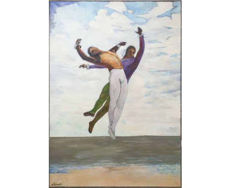 EMMANUEL LAMOTTE (FRENCH 1916-1998). DANCING FIGURES. oil on canvas, 162 x 113 cm, along with a framed original sketch for th