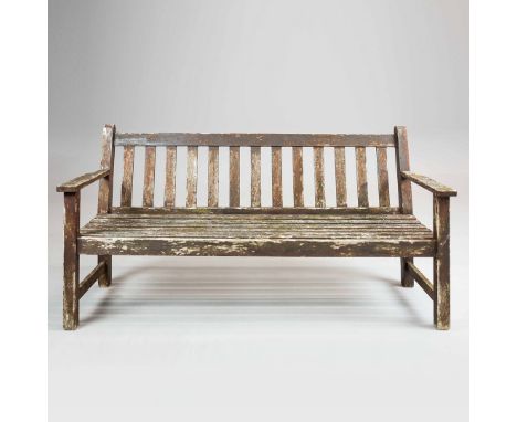BARLOW AND TYRIE GARDEN BENCH. Painted teak, 84cm H x 151cm W x 59cm, D.