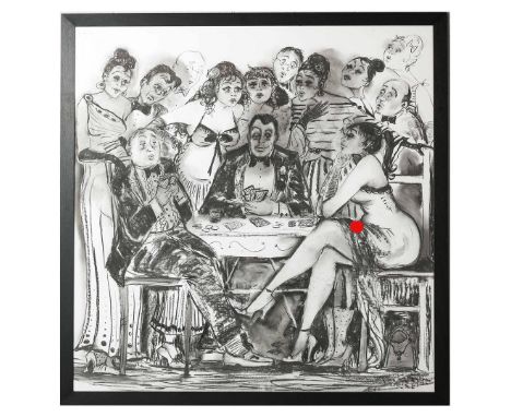 ANNA MAZZOTTA (20TH CENTURY BRITISH). THE CASINO. charcoal on paper, 159cm x 148cm, framed.