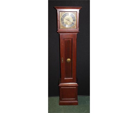 Metamec longcase clock, of small proportions, the mahogany case with square dial, silvered chapter ring with Roman hours, 153