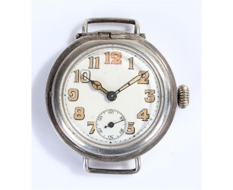 Silver Trench Watch, the case front missing, with Arabic hours, manual wound, case 37mm diameter 