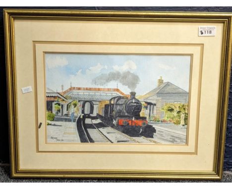 Brian Tarr (20th century Welsh), study of a steam engine in period station, signed and dated '06. Watercolours. 21x32cm appro