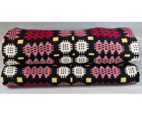 Vintage red, black and yellow geometric Carthen/Welsh blanket. 214x185cm approx. (B.P. 21% + VAT) Very minor wear to the frin
